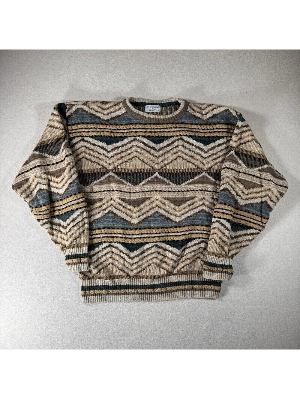 Vintage Tricots St. Raphael XLTextured Multicolor Patterned Sweater Made in USA